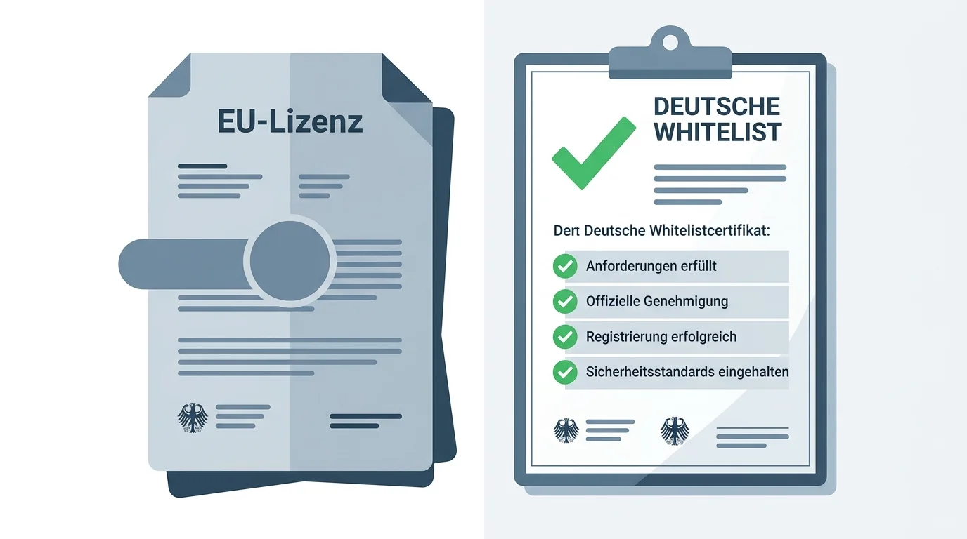 Vergleich zwischen einer ausländischen EU-Lizenz und der amtlichen deutschen Whitelist der Glücksspielbehörde